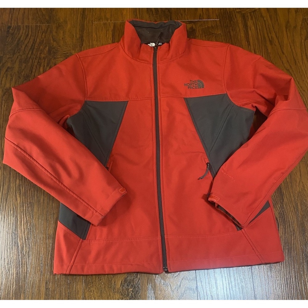 The North Face WindWall‎ Softshell Jacket Mens Medium Red Gray Full Zip Fleece